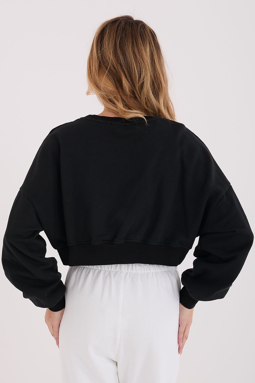 Women Loose Letters Crop Sweatshirt Modern Style-Women Sweatshirt-LeStyleParfait