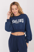 Women Loose Letters Crop Sweatshirt Modern Style-Women Sweatshirt-LeStyleParfait