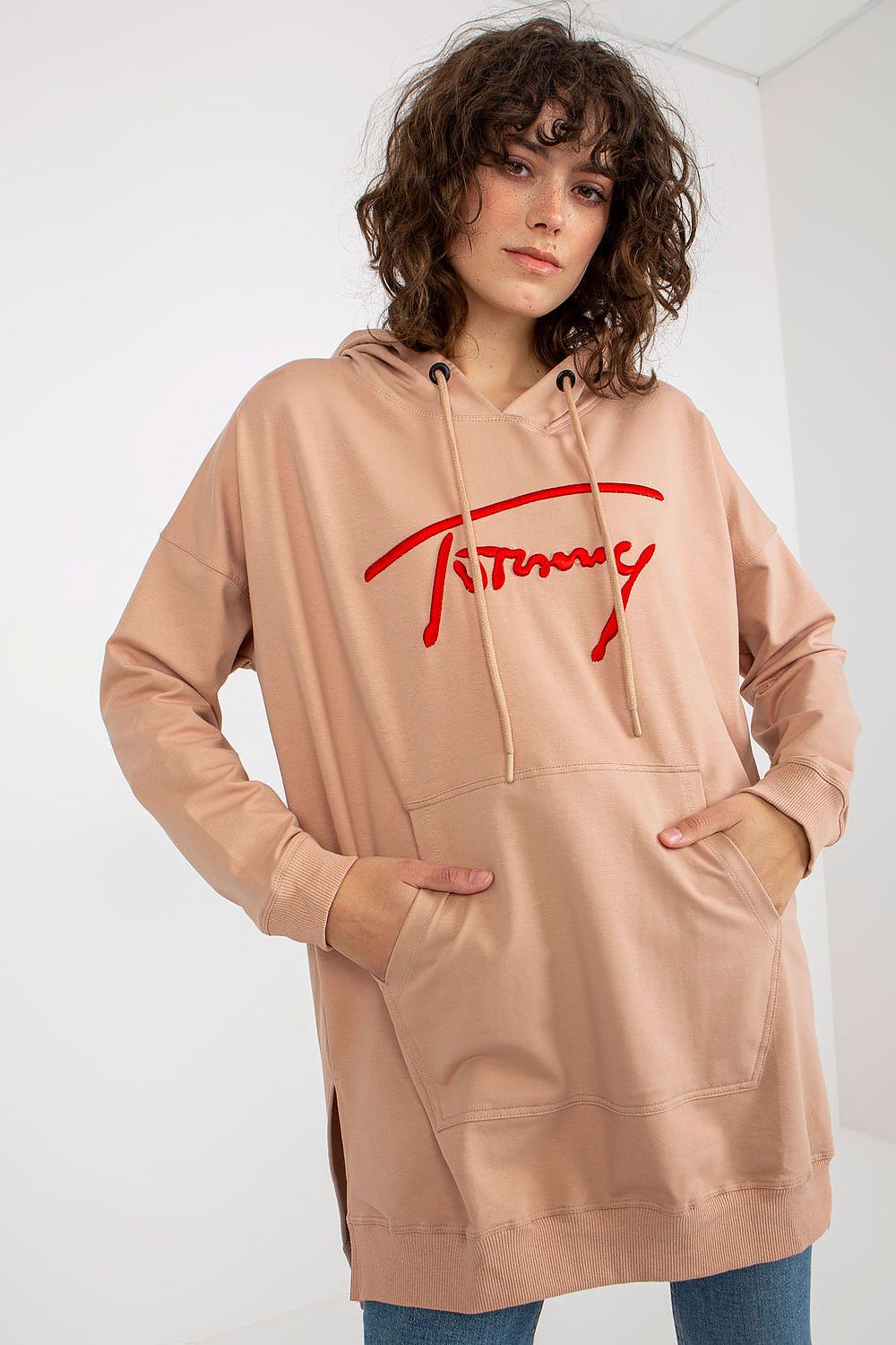 Women Loose Logo Longline Hoodie Essential Style-Women Hoodie-LeStyleParfait
