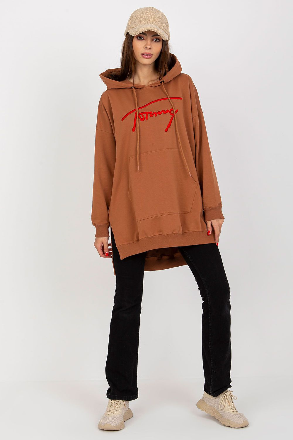 Women Loose Logo Longline Hoodie Essential Style-Women Hoodie-LeStyleParfait