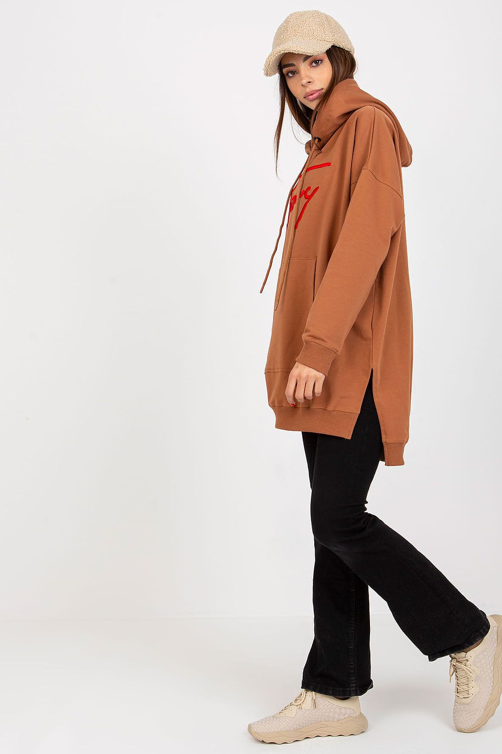 Women Loose Logo Longline Hoodie Essential Style-Women Hoodie-LeStyleParfait