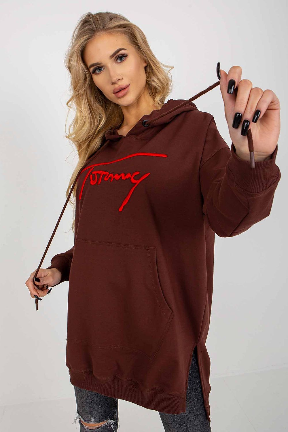Women Loose Logo Longline Hoodie Essential Style-Women Hoodie-LeStyleParfait