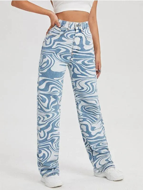 Women Mid-Rise Jeans - Swirl Abstract Jeans - Women Jeans - LeStyleParfait