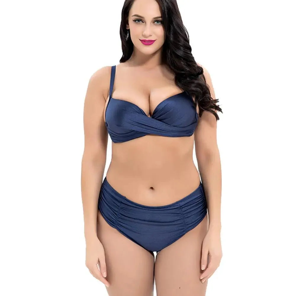Women Navy Blue Push Up High Waisted Bikini Set fashion image