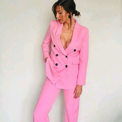 Women Pants Suit, double Breasted Women Suit, Pink - Suit - LeStyleParfait Kenya