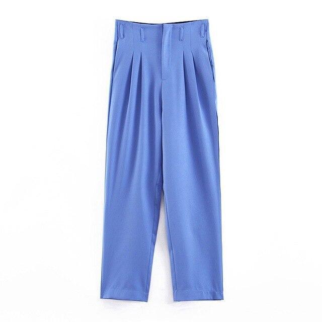 Women Pants Suit, One Button Suit, Pleated Pants, Blue - Suit - LeStyleParfait Kenya
