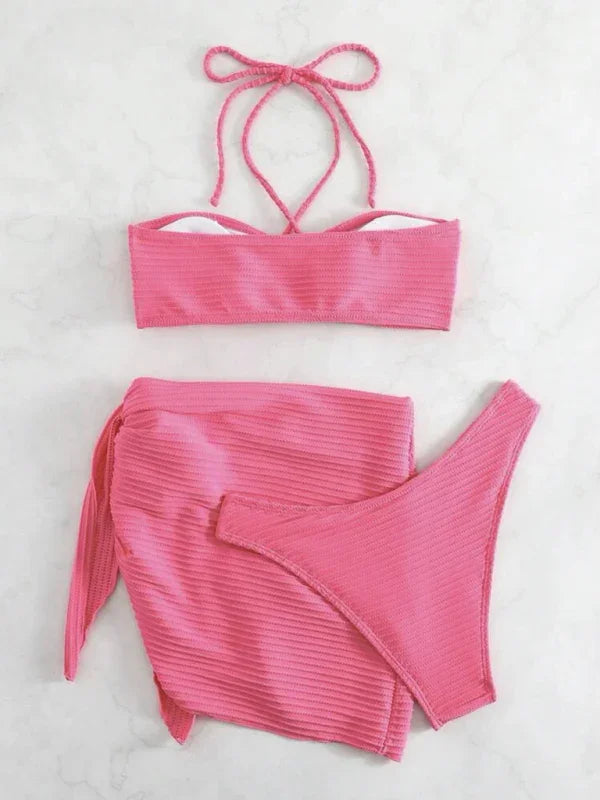 Women Pink Bandeau Bikini Set