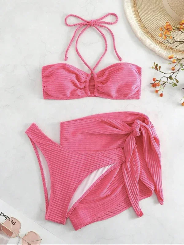 Women Pink Bandeau Bikini Set