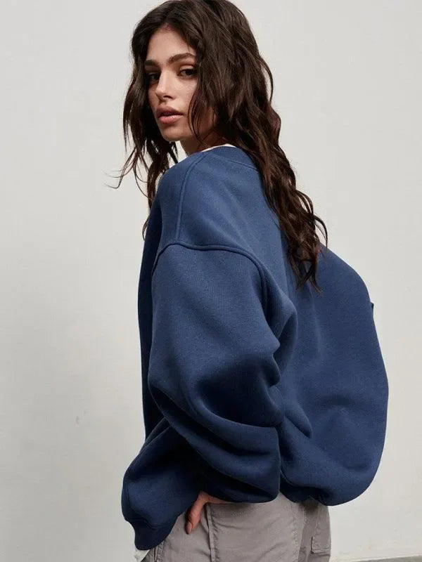 Women Plain-Solid Oversized Sweatshirt Street Style-Women Sweatshirt-LeStyleParfait