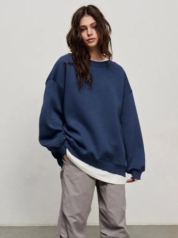 Women Plain-Solid Oversized Sweatshirt Street Style-Women Sweatshirt-LeStyleParfait