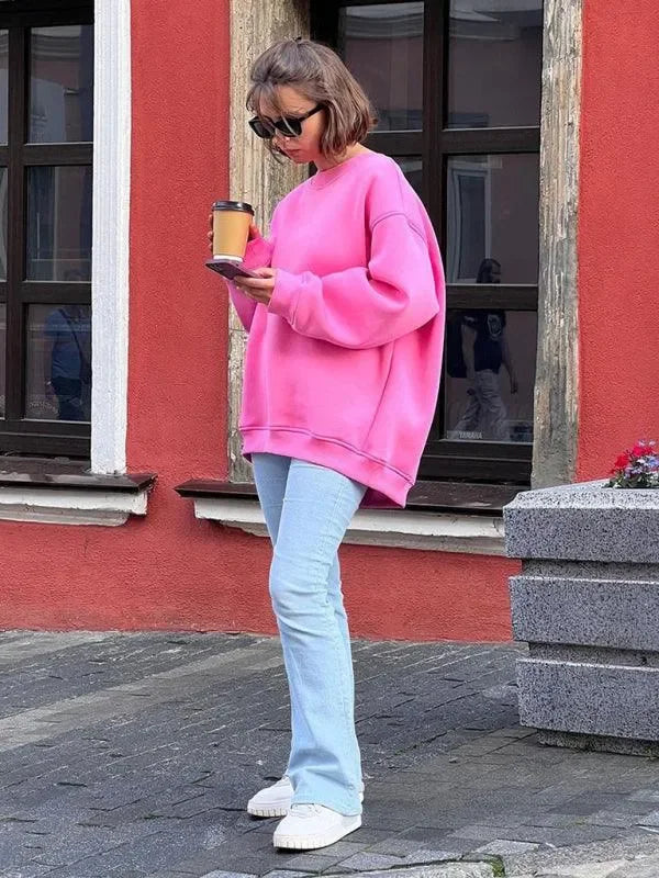 Women Plain-Solid Oversized Sweatshirt Street Style-Women Sweatshirt-LeStyleParfait