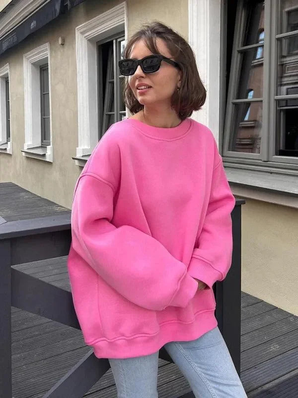 Women Plain-Solid Oversized Sweatshirt Street Style-Women Sweatshirt-LeStyleParfait