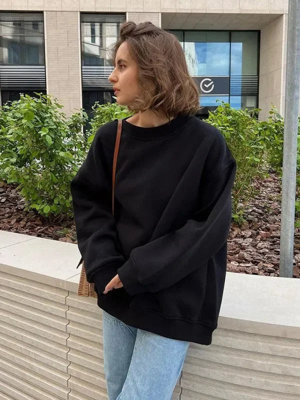 Women Plain-Solid Oversized Sweatshirt Street Style-Women Sweatshirt-LeStyleParfait