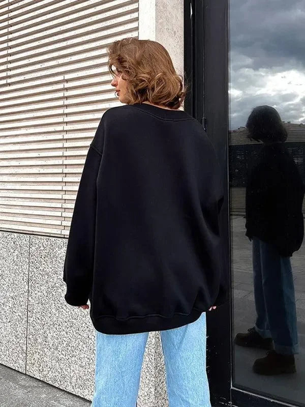 Women Plain-Solid Oversized Sweatshirt Street Style-Women Sweatshirt-LeStyleParfait