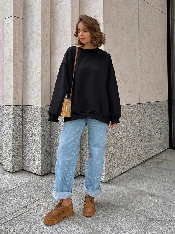 Women Plain-Solid Oversized Sweatshirt Street Style-Women Sweatshirt-LeStyleParfait