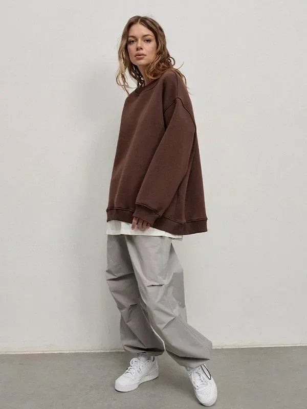 Women Plain-Solid Oversized Sweatshirt Street Style-Women Sweatshirt-LeStyleParfait