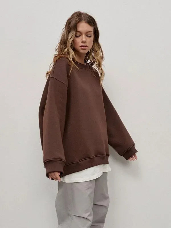 Women Plain-Solid Oversized Sweatshirt Street Style-Women Sweatshirt-LeStyleParfait