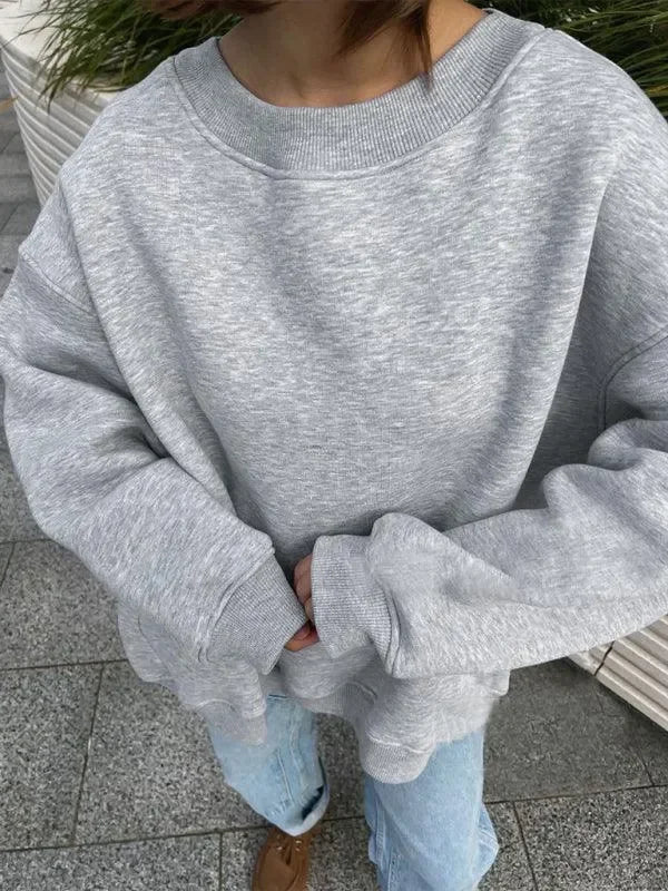 Women Plain-Solid Oversized Sweatshirt Street Style-Women Sweatshirt-LeStyleParfait