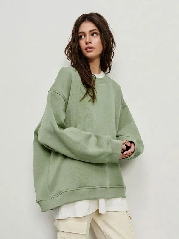 Women Plain-Solid Oversized Sweatshirt Street Style-Women Sweatshirt-LeStyleParfait