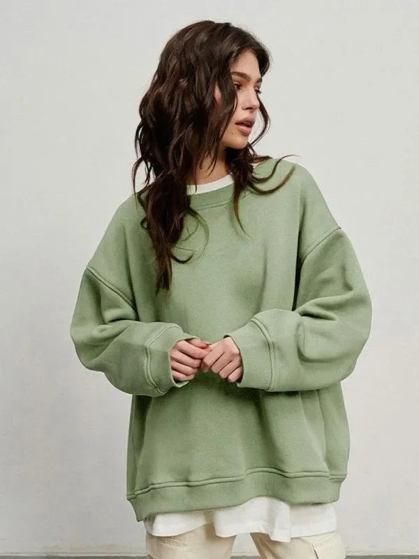 Women Plain-Solid Oversized Sweatshirt Street Style-Women Sweatshirt-LeStyleParfait
