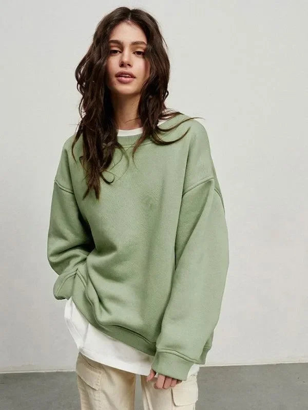 Women Plain-Solid Oversized Sweatshirt Street Style-Women Sweatshirt-LeStyleParfait