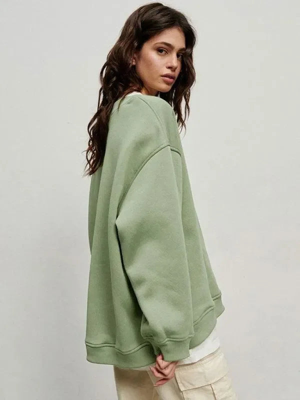 Women Plain-Solid Oversized Sweatshirt Street Style-Women Sweatshirt-LeStyleParfait