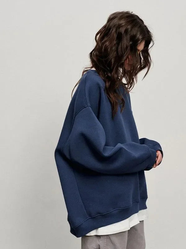 Women Plain-Solid Oversized Sweatshirt Street Style-Women Sweatshirt-LeStyleParfait