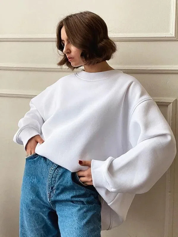 Women Plain-Solid Oversized Sweatshirt Street Style-Women Sweatshirt-LeStyleParfait