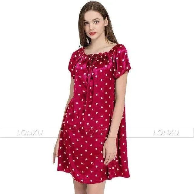 Women Polka Dots Silk Night Dress - Nightdress - LeStyleParfait