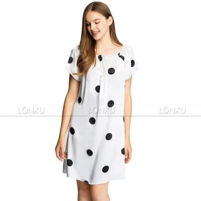 Women Polka Dots Silk Night Dress - Nightdress - LeStyleParfait