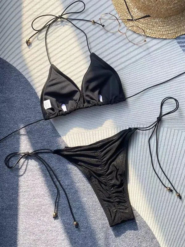 Women Red String Bikini Set