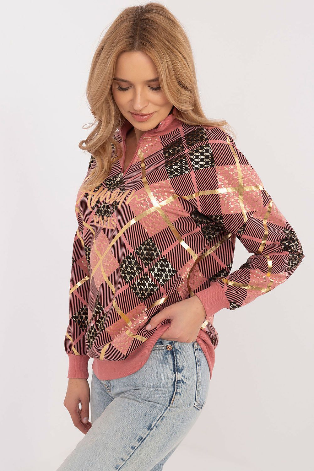 Women Regular Checked Zip-Up Sweatshirt Essential Fit-Women Sweatshirt-LeStyleParfait