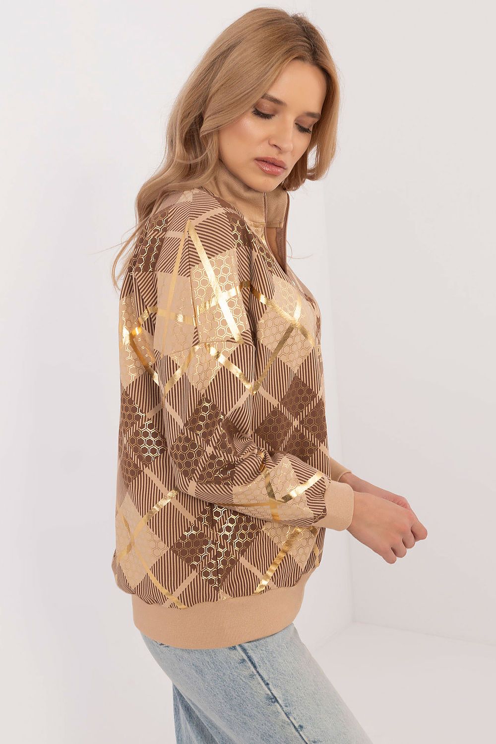 Women Regular Checked Zip-Up Sweatshirt Essential Fit-Women Sweatshirt-LeStyleParfait