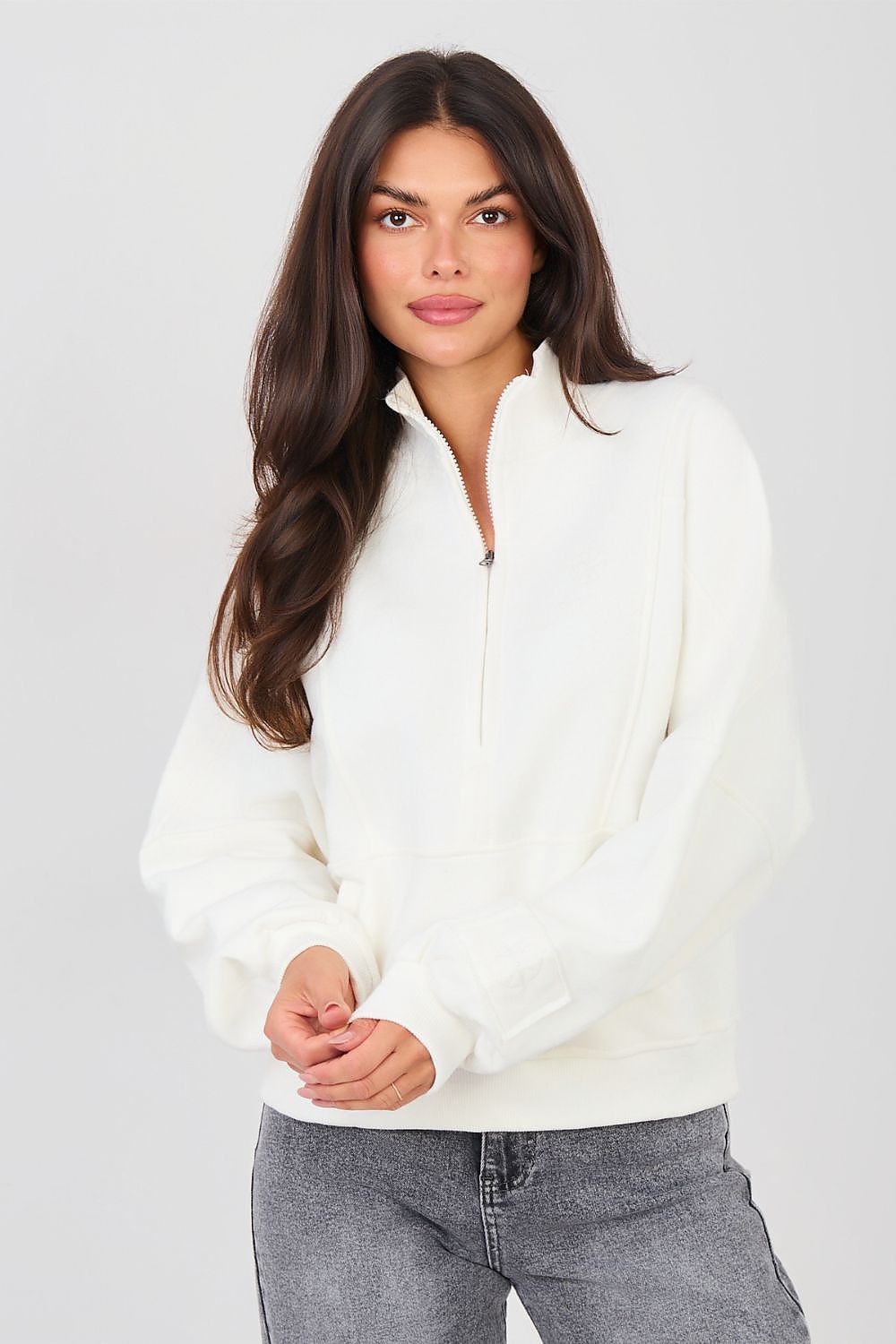 Women Regular Embroidered Quarter-Zip Sweatshirt Premium Style-Women Sweatshirt-LeStyleParfait