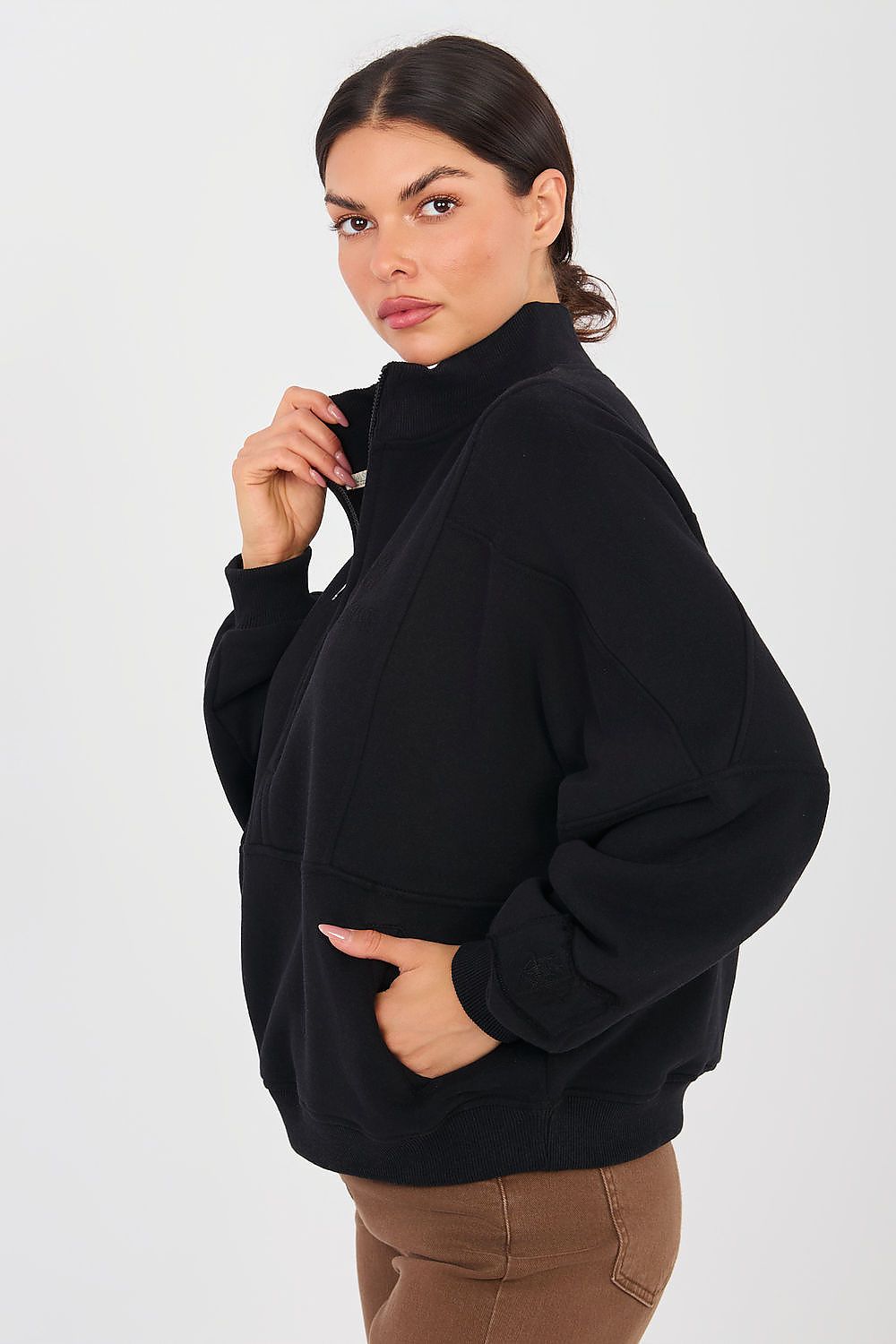 Women Regular Embroidered Quarter-Zip Sweatshirt Premium Style-Women Sweatshirt-LeStyleParfait