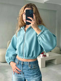 Women Regular Plain-Solid Crop Hoodie Modern Style-Women Hoodie-LeStyleParfait