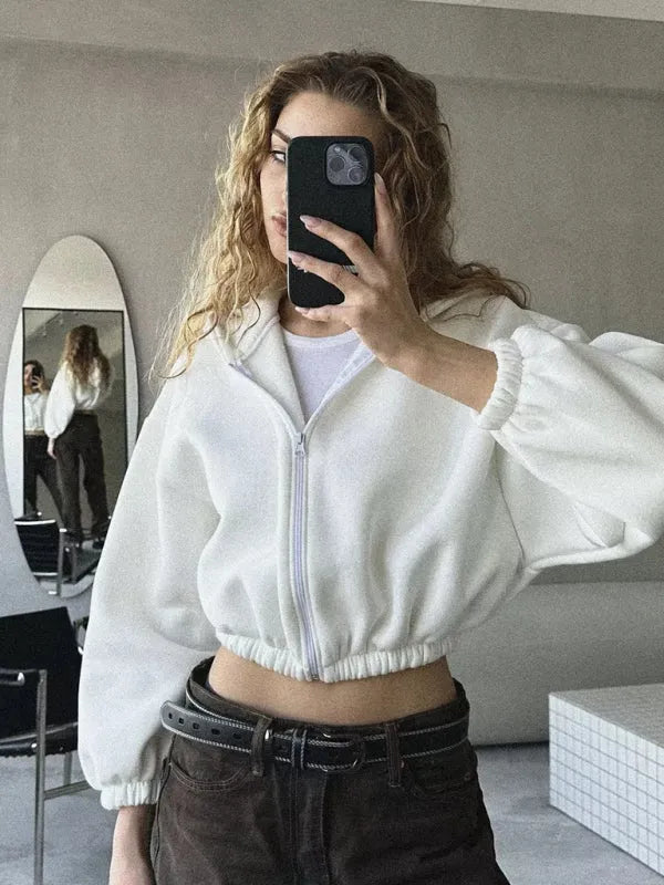 Women Regular Plain-Solid Crop Hoodie Modern Style-Women Hoodie-LeStyleParfait