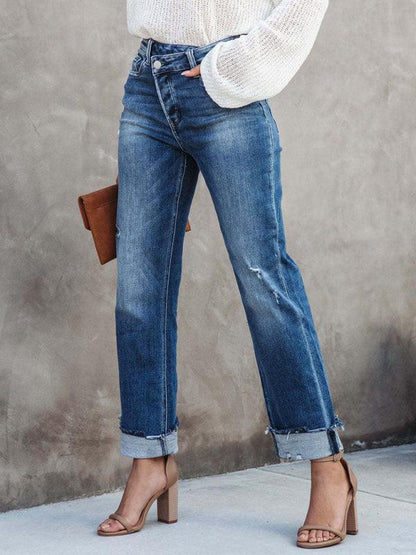 Women's Asymmetrical Flyer Jeans - Women Jeans - LeStyleParfait Kenya