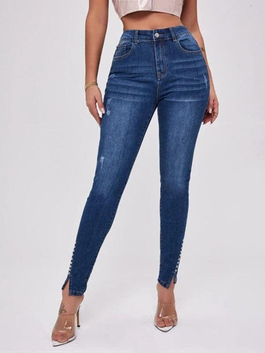 Women's Beaded Slit Jeans - Women Jeans - LeStyleParfait Kenya