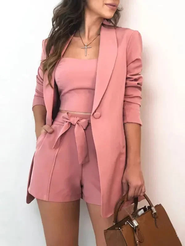 Women's Casual Lapel Blazer Two Piece Set - - LeStyleParfait