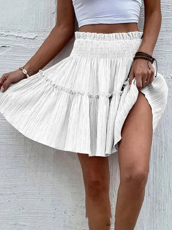 LeStyleParfait Women Skirts Ladies Casual Mini Skirt Plain-Solid Elastic Waist-Cake Short Skirt
