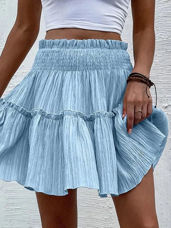 LeStyleParfait Women Skirts Ladies Casual Mini Skirt Plain-Solid Elastic Waist-Cake Short Skirt
