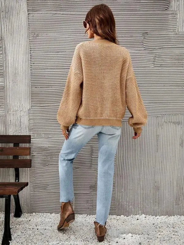 Women’s Cropped Button Cardigan Sweater – V-Neck Knit