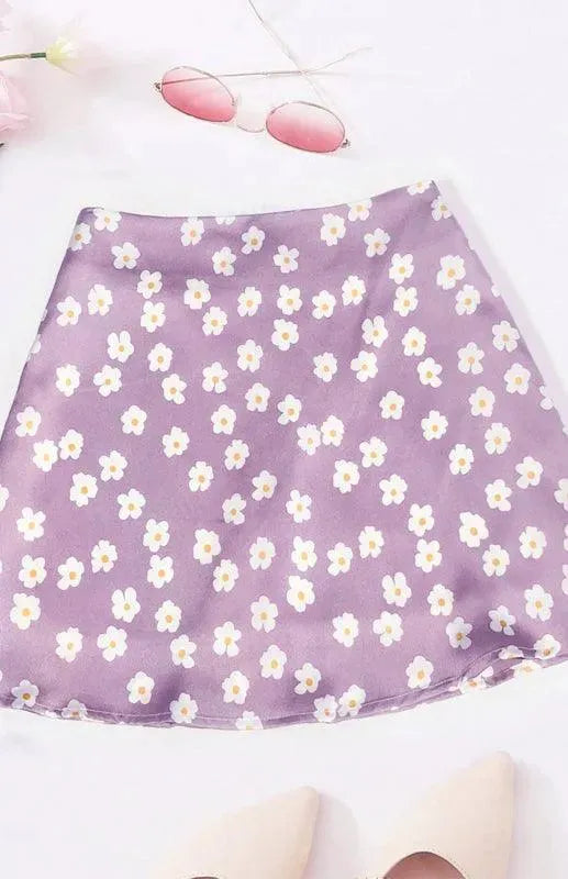 Women's High Waist Satin Printed A-Line Mini Skirt - A-Line Mini Skirt - LeStyleParfait