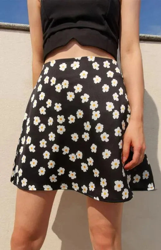 Women's High Waist Satin Printed A-Line Mini Skirt - A-Line Mini Skirt - LeStyleParfait