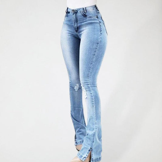 Women's Jeans - High Waist Slit Flared Jeans - Women Jeans - LeStyleParfait Kenya