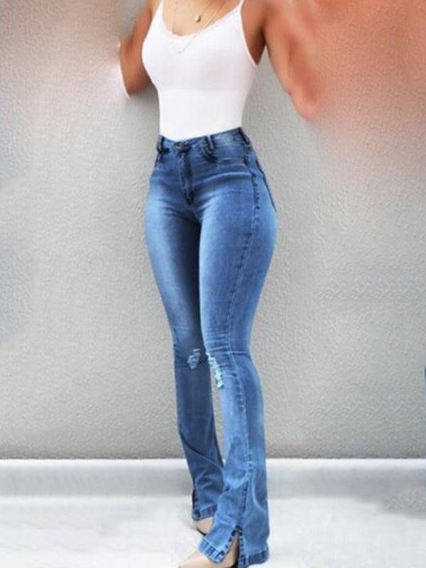 Women's Jeans - High Waist Slit Flared Jeans - Women Jeans - LeStyleParfait Kenya
