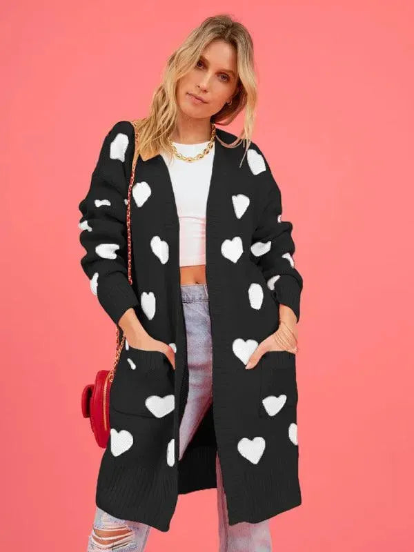 Women’s Longline Graphic Cardigan Sweater – V-Neck Button Knit