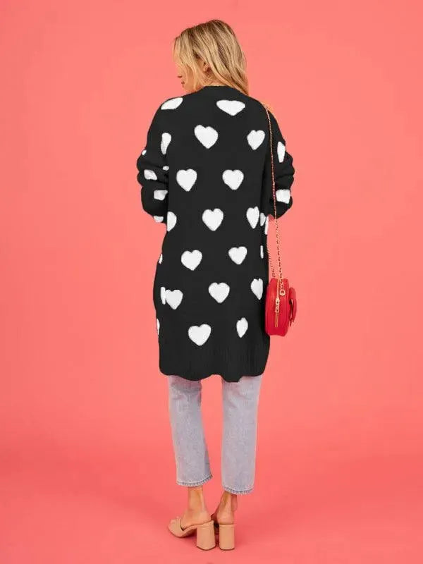Women’s Longline Graphic Cardigan Sweater – V-Neck Button Knit