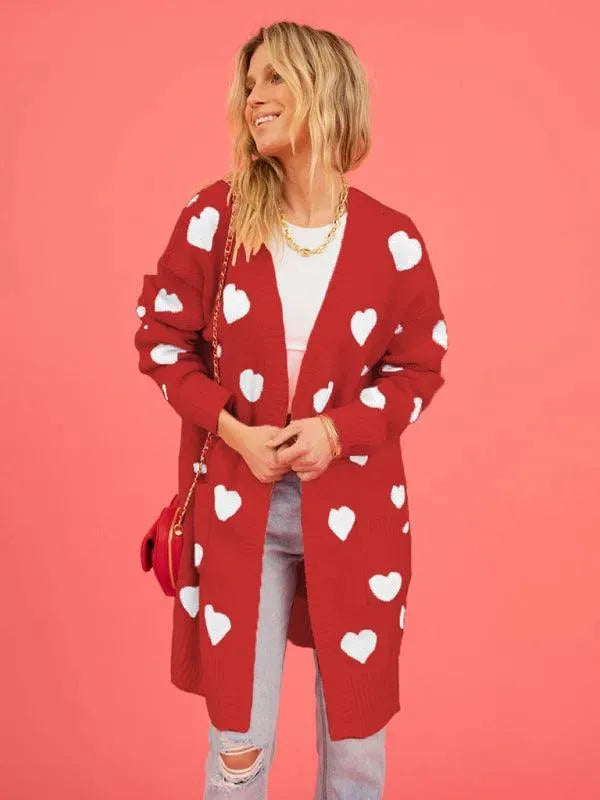 Women’s Longline Graphic Cardigan Sweater – V-Neck Button Knit